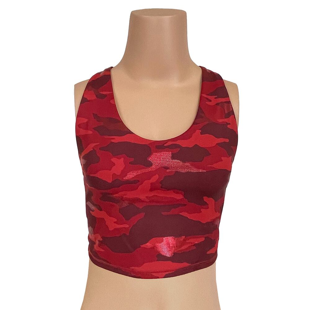 Athleta Ultimate Printed Crop A-C Sz S New $64 Camo Red Medium Impact Sports Bra